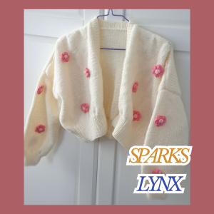 White Crochet Cardigan With Pink Flowers