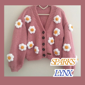 Pink Crochet Cardigan With White Flowers