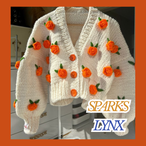 White Crochet Cardigan With Orange Flowers