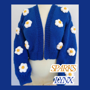 Blue Crochet Cardigan With White Flowers