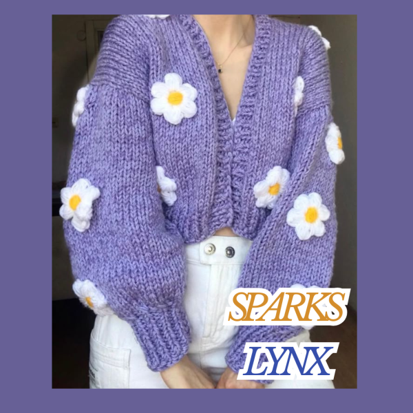 Purple Crochet Cardigan With White Flowers - Image 2