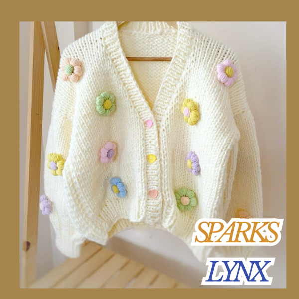 White Crochet Cardigan With Multi Color Flowers