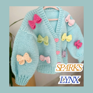 Sky Blue Crochet Cardigan With Multi Color Bow
