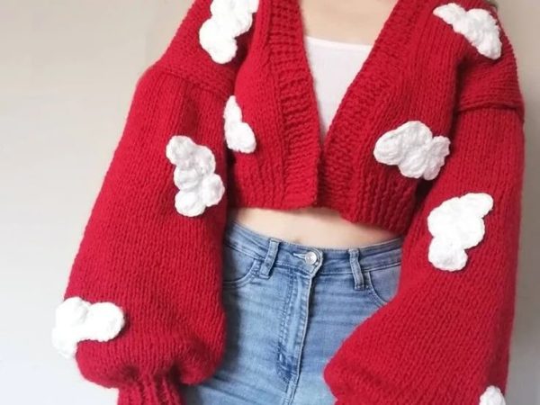 Red Clouds Crochet Cardigan - Image 2