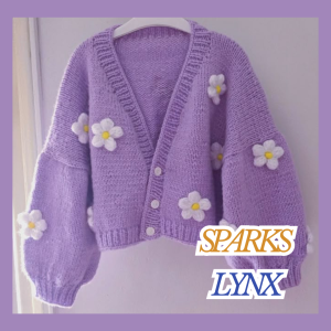 Purple Crochet Cardigan With White Flowers